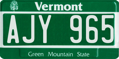 VT license plate AJY965