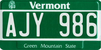 VT license plate AJY986