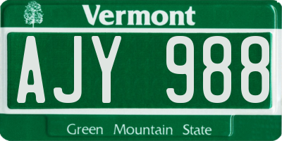 VT license plate AJY988