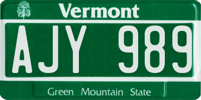 VT license plate AJY989