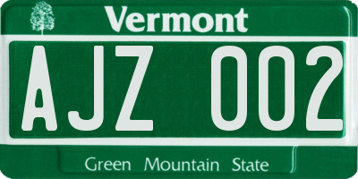 VT license plate AJZ002