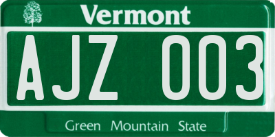 VT license plate AJZ003