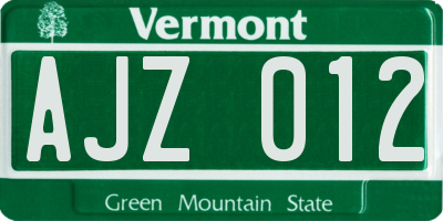 VT license plate AJZ012