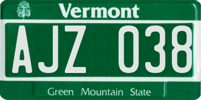 VT license plate AJZ038