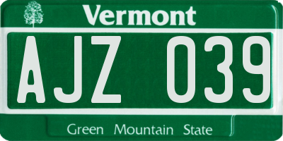 VT license plate AJZ039
