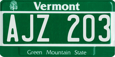 VT license plate AJZ203