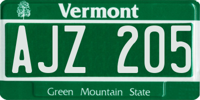VT license plate AJZ205