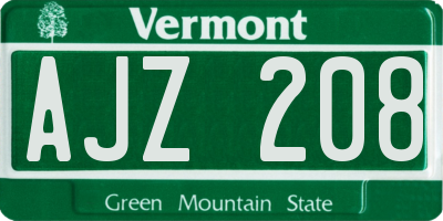 VT license plate AJZ208