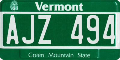 VT license plate AJZ494