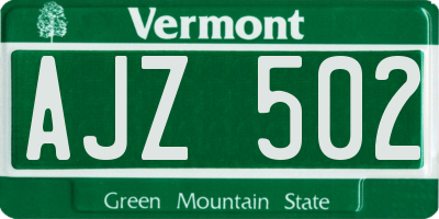 VT license plate AJZ502