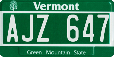 VT license plate AJZ647