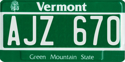 VT license plate AJZ670