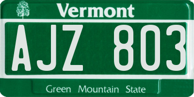VT license plate AJZ803