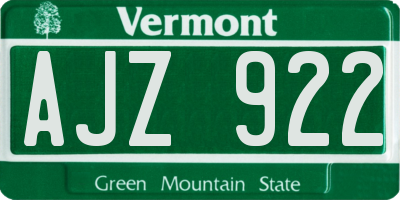 VT license plate AJZ922