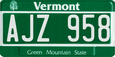 VT license plate AJZ958