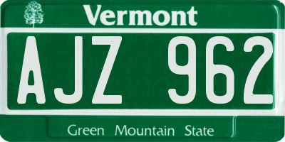 VT license plate AJZ962