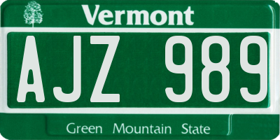 VT license plate AJZ989