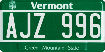 VT license plate AJZ996