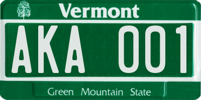 VT license plate AKA001