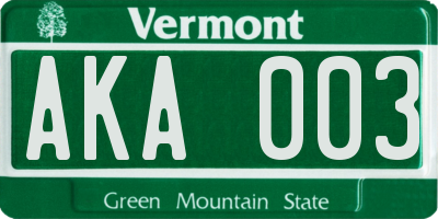 VT license plate AKA003