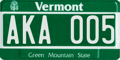 VT license plate AKA005