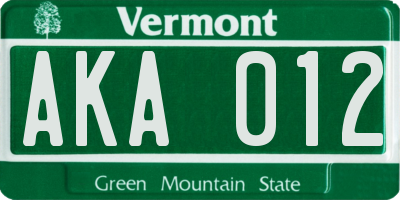 VT license plate AKA012