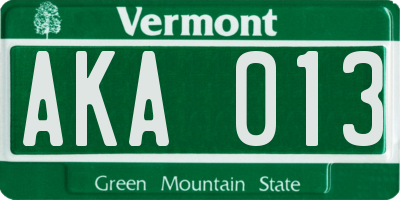 VT license plate AKA013