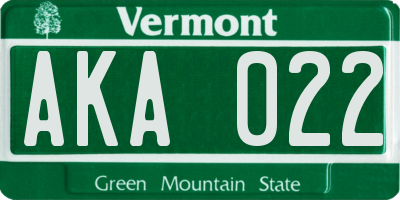 VT license plate AKA022