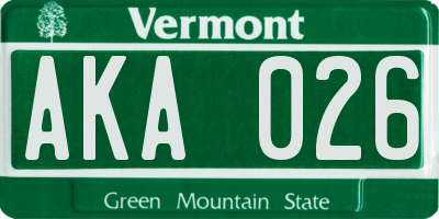 VT license plate AKA026