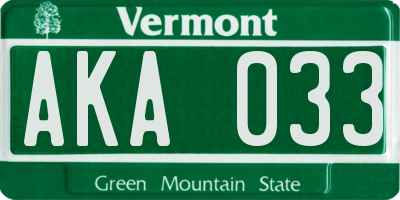 VT license plate AKA033