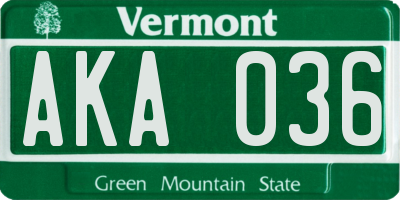 VT license plate AKA036
