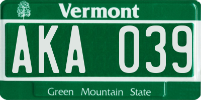 VT license plate AKA039