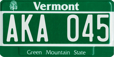 VT license plate AKA045