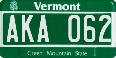 VT license plate AKA062