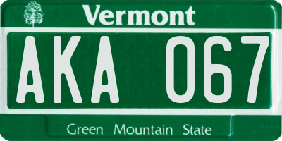 VT license plate AKA067