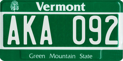 VT license plate AKA092