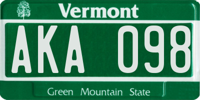 VT license plate AKA098