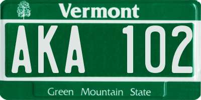 VT license plate AKA102