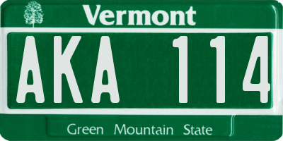 VT license plate AKA114