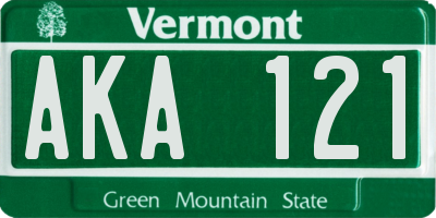 VT license plate AKA121