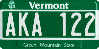 VT license plate AKA122