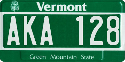 VT license plate AKA128