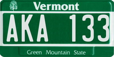 VT license plate AKA133