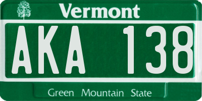 VT license plate AKA138