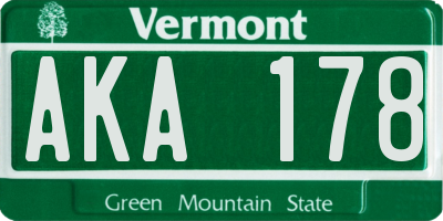 VT license plate AKA178