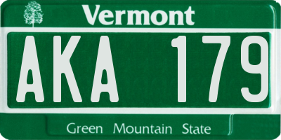 VT license plate AKA179
