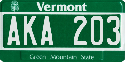 VT license plate AKA203