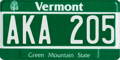 VT license plate AKA205