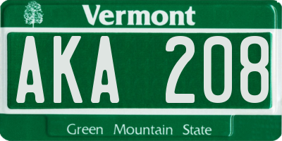 VT license plate AKA208