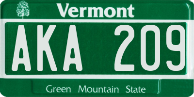 VT license plate AKA209